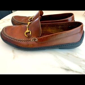 Vtg 80s GUCCI gold horsebit cognac brown leather driving loafers GUC US7/ EU37.5